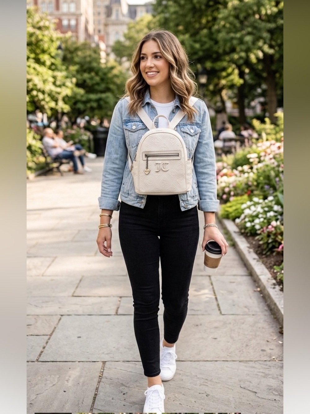 Juicy Couture Cream Embossed Mini Backpack with Heart Charm